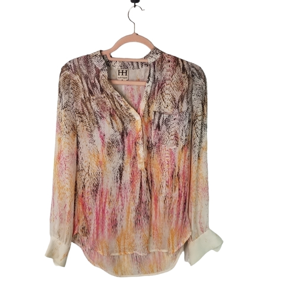 Haute Hippie Henley ombre gradiant snake print silk blouse - Picture 3 of 12